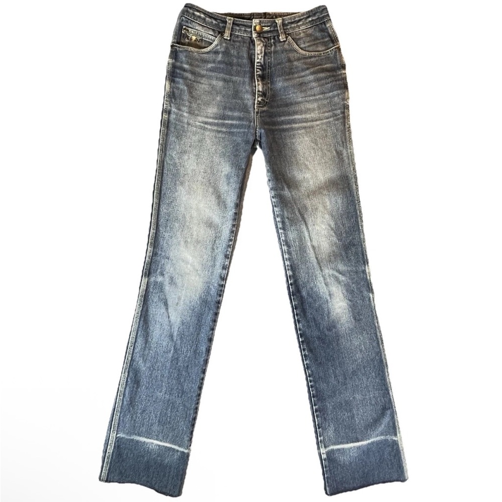 Vintage Sergio Valente Faded Blue Straight-Leg Distressed Raw Hem Jeans